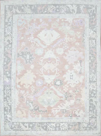 Rust and Gray Oushak Vegetable Dye Area Rug 9x12