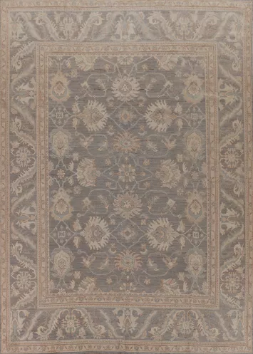 Vegetable Dye Floral Oushak Turkish Area Rug 9x12