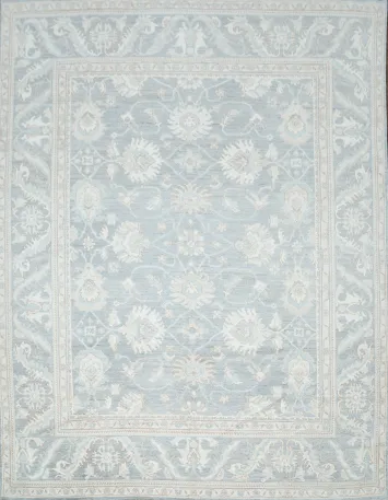 Vegetable Dye Muted Grey Oushak Turkish Area Rug 9x12