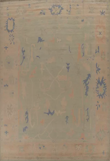 Vegetable Dye Green Oushak Turkish Area Rug 9x12