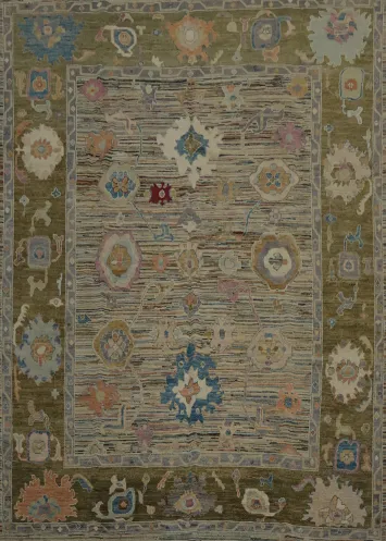 Artisan Crafted Oushak Area Rug 8x10 with Intricate Floral Motifs