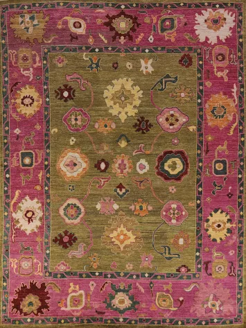 Green & Purple Floral Oushak Vegetable Dye Area Rug 8x10