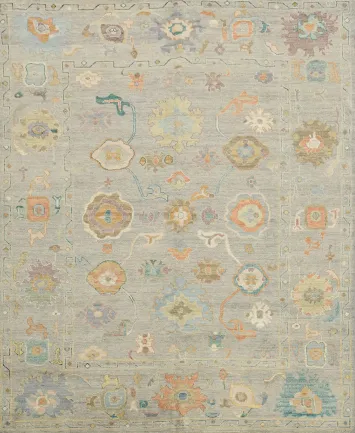 Elegant Pastel Floral Pattern Traditional Oushak Turkish Rug for Living Room 8x10 ft