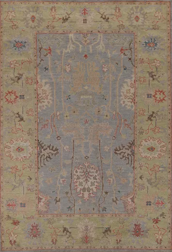 Vegetable Dye Blue Oushak Turkish Area Rug 6x9