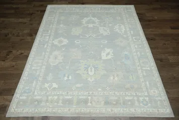 Vegetable Dye Gray Oushak Turkish Area Rug 9x12