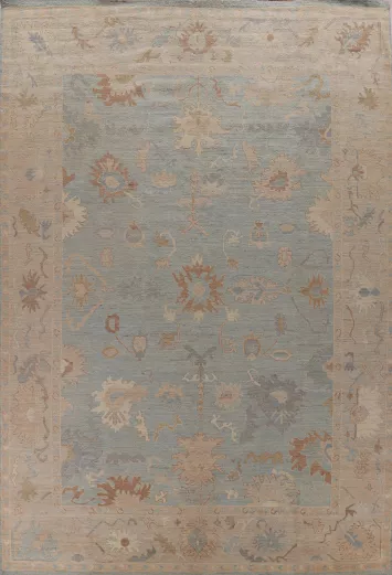 Vegetable Dye Blue Oushak Turkish Large Rug 11x14