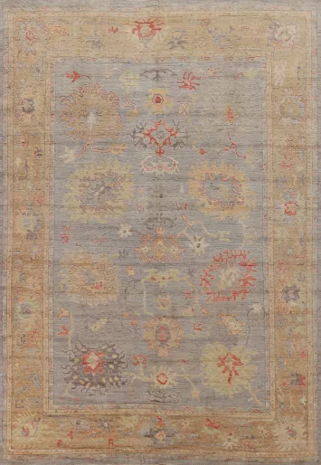 Vegetable Dye Floral Oushak Turkish Area Rug 9x12