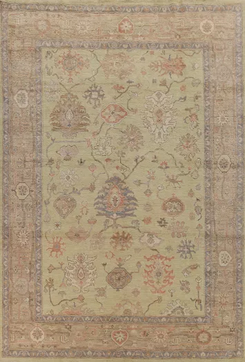 Vegetable Dye Green Oushak Turkish Area Rug 9x12