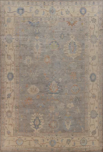 Vegetable Dye Gray Oushak Turkish Area Rug 9x12