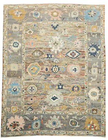 Traditional Oushak Turkish Rug in Pastel Shades 9x12 ft