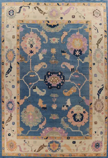 Vegetable Dye Blue Oushak Turkish Large Rug 12x16