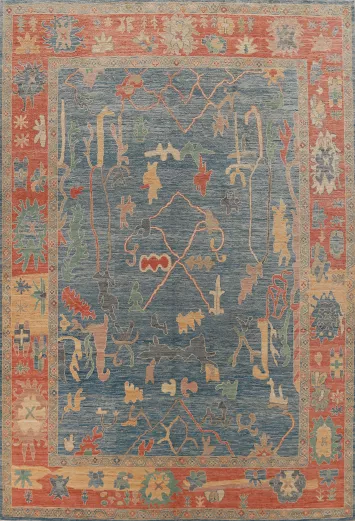Vegetable Dye Blue Oushak Turkish Area Rug 9x12