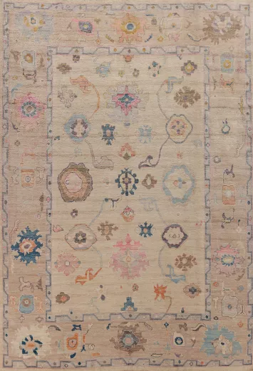 Vegetable Dye Floral Oushak Turkish Area Rug 9x12