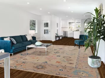 Vegetable Dye Floral Oushak Turkish Area Rug 9x12