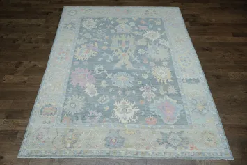 Vegetable Dye Gray Oushak Turkish Area Rug 9x12