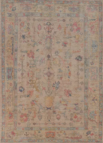 Vegetable Dye Floral Oushak Turkish Area Rug 6x9