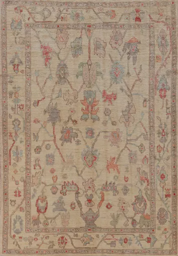 Vegetable Dye Floral Oushak Turkish Area Rug 6x9