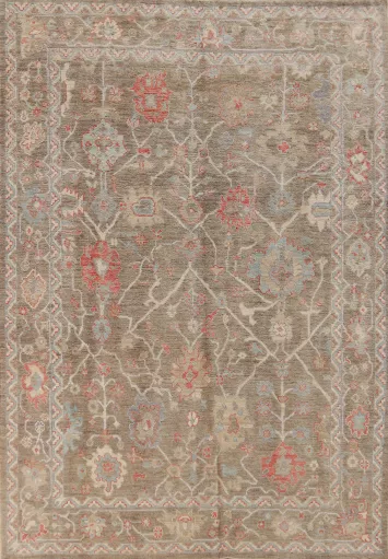 Vegetable Dye Floral Oushak Turkish Area Rug 6x9