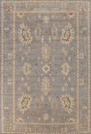 Floral Blue Oushak Vegetable Dye Area Rug 9x12
