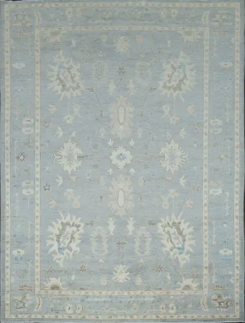 Floral Blue Oushak Vegetable Dye Area Rug 9x12