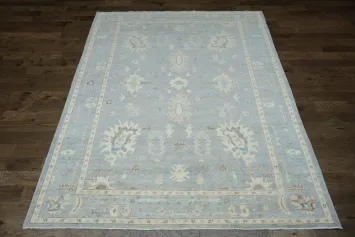Floral Blue Oushak Vegetable Dye Area Rug 9x12
