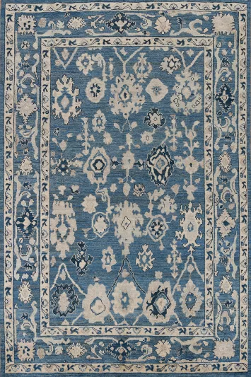 Handmade Blue Oushak Vegetable Dye Area Rug 6x9