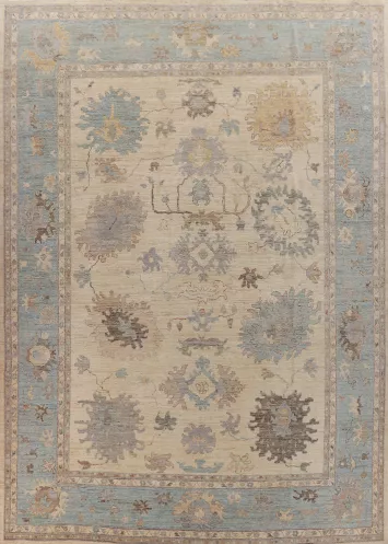 Vegetable Dye Floral Oushak Turkish Large Rug 12x14