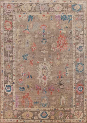 Vegetable Dye Brown Oushak Turkish Area Rug 9x12