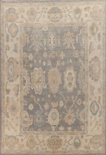 Vegetable Dye Gray Oushak Turkish Large Rug 10x14