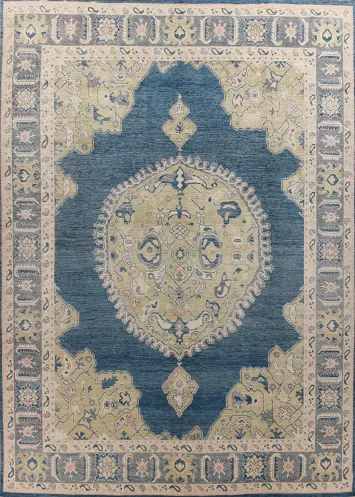 Vegetable Dye Blue Oushak Turkish Large Rug 12x15