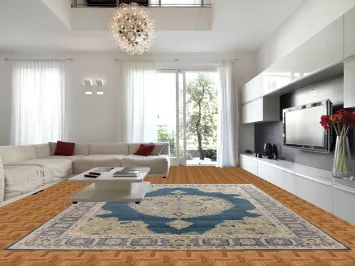 Vegetable Dye Blue Oushak Turkish Large Rug 12x15