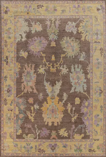 Vegetable Dye Brown Oushak Turkish Area Rug 9x12