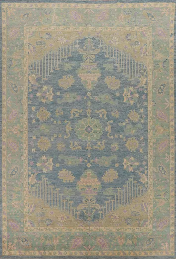 Handmade Blue Oushak Vegetable Dye Area Rug 9x12