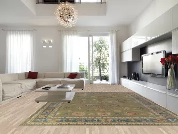 Vegetable Dye Green Oushak Turkish Large Rug 12x15