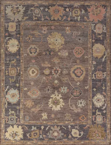 Vegetable Dye Floral Oushak Turkish Area Rug 8x10