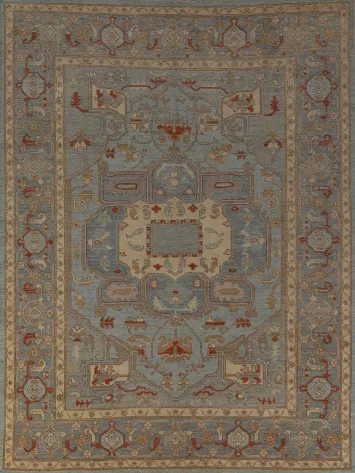 Vegetable Dye Blue Oushak Turkish Area Rug 8x10