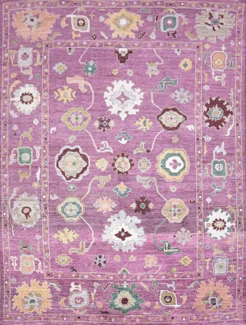 Vegetable Dye Pink Pastel Oushak Turkish Area Rug 9x12
