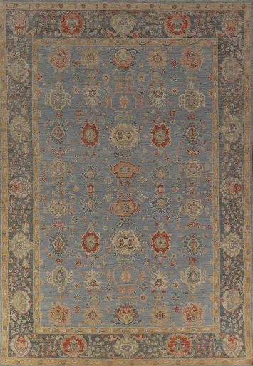 Handmade Blue Oushak Vegetable Dye Area Rug 9x12