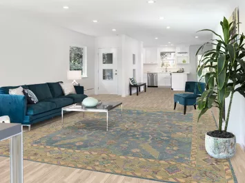 Handmade Blue Floral Oushak Vegetable Dye Area Rug 9x12