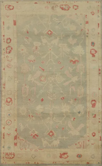 Vegetable Dye Handmade Oushak Turkish Rug 4x7