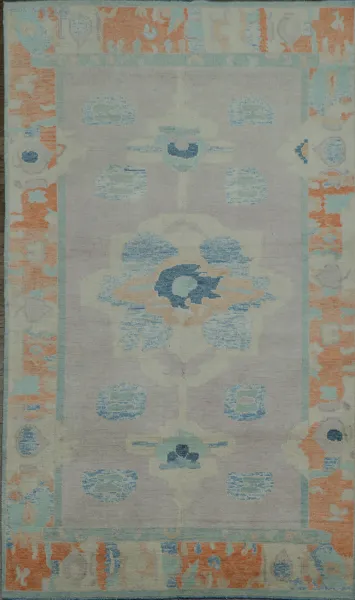Vegetable Dye Pale Lilac Oushak Turkish Rug 4x7 ft