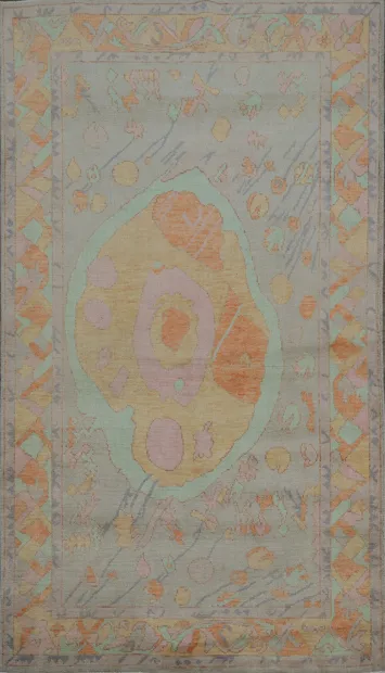 Vegetable Dye Golden Oushak Turkish Rug 4x7