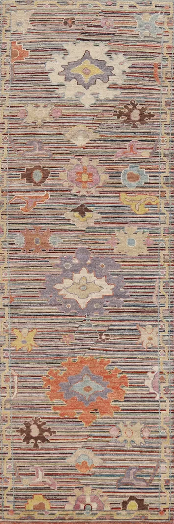 Vegetable Dye Floral Oushak Turkish Runner Rug 3x10