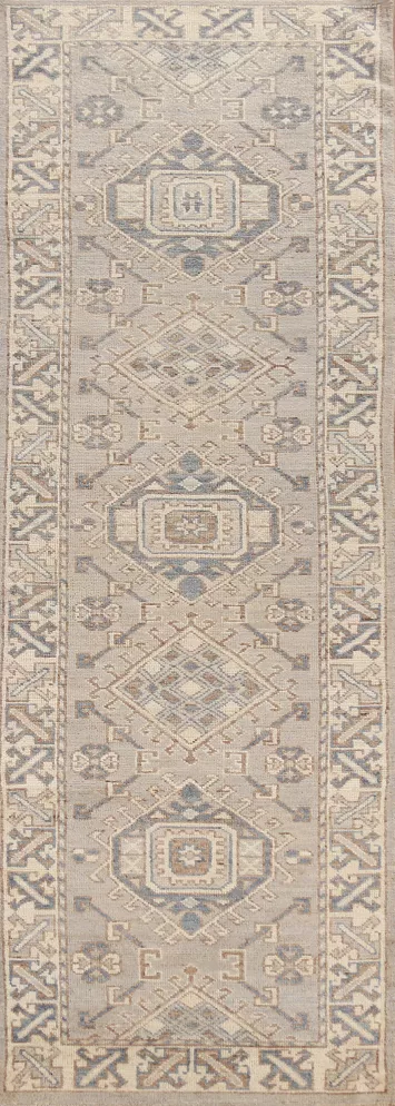 Geometric Oushak Vegetable Dye Runner Rug 3x12