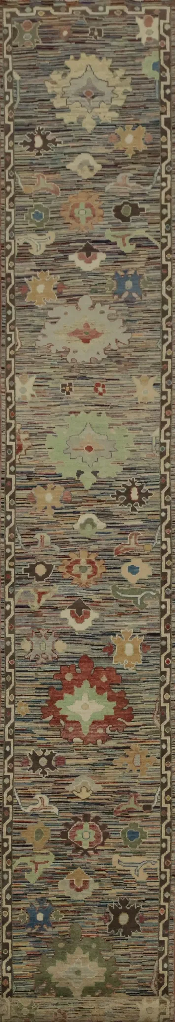 Vegetable Dye Oushak Turkish Runner Rug 3x20