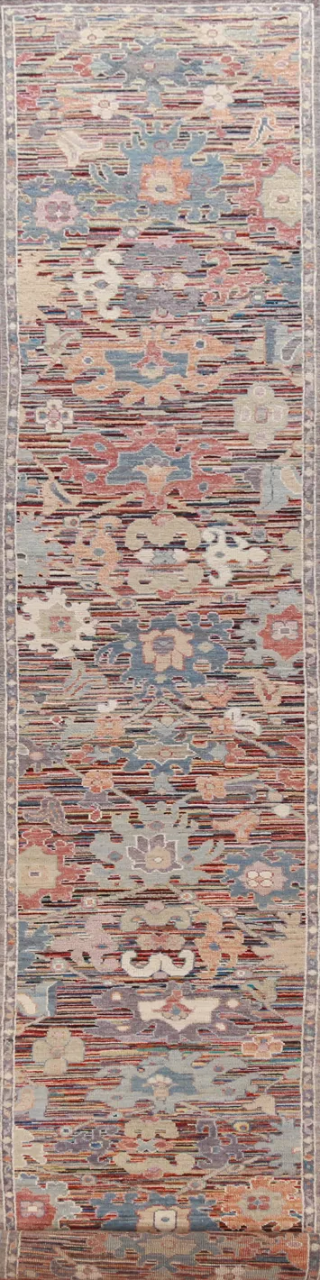 Vegetable Dye Floral Oushak Turkish Runner Rug 2x19