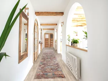 Vegetable Dye Floral Oushak Turkish Runner Rug 2x19