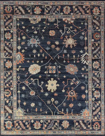 Vegetable Dye Blue Oushak Turkish Area Rug 8x10