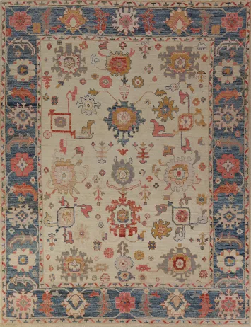 Vegetable Dye Floral Oushak Turkish Area Rug 8x10