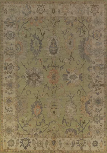 Handmade Green Oushak Vegetable Dye Area Rug 9x12